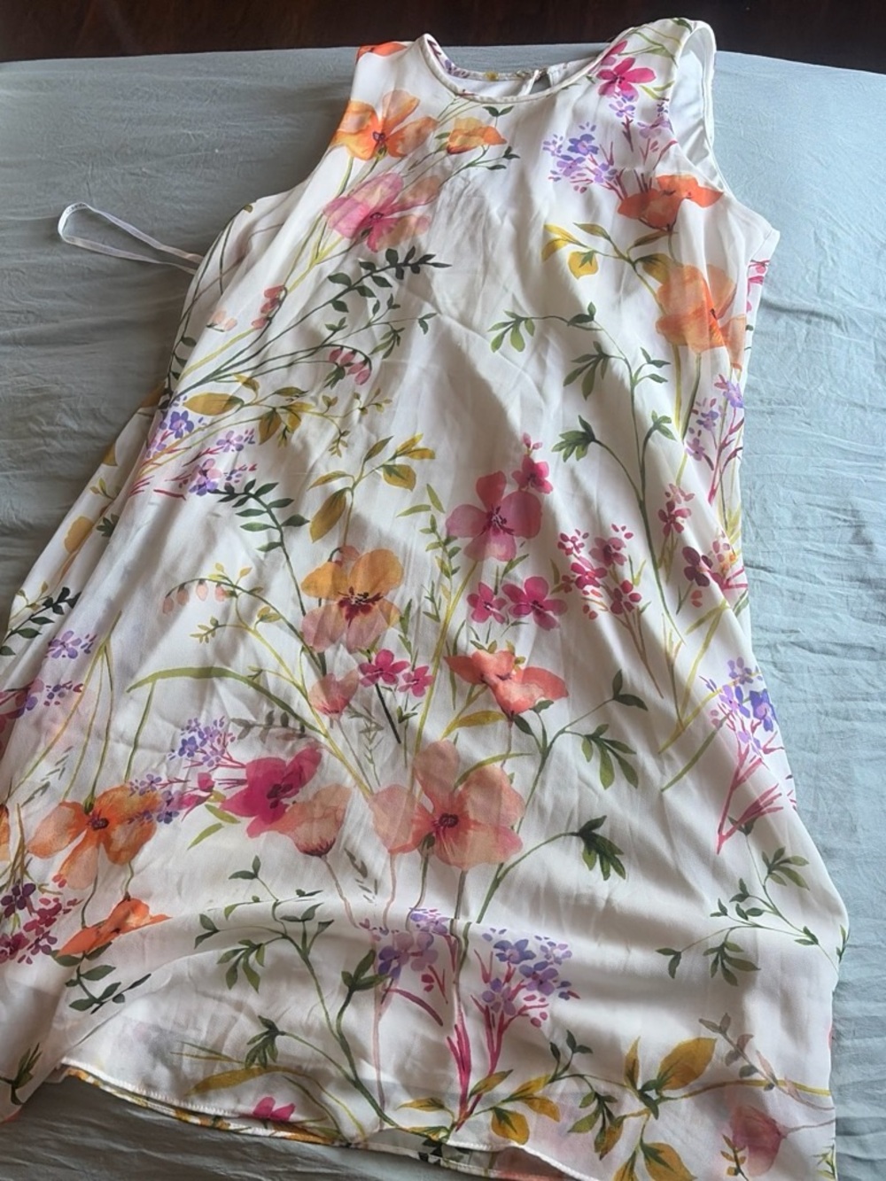 Calvin Klein White Dress with Pink, Orange and Green Floral Trim